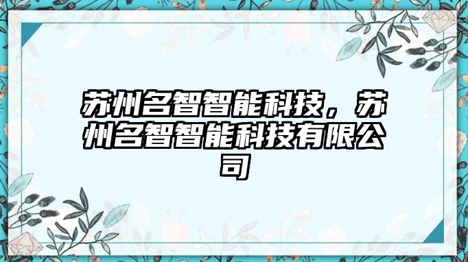 蘇州名智智能科技，蘇州名智智能科技有限公司