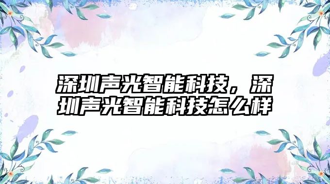 深圳聲光智能科技，深圳聲光智能科技怎么樣