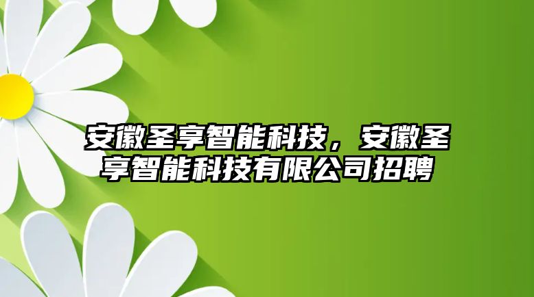 安徽圣享智能科技，安徽圣享智能科技有限公司招聘