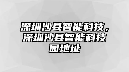 深圳沙縣智能科技，深圳沙縣智能科技園地址